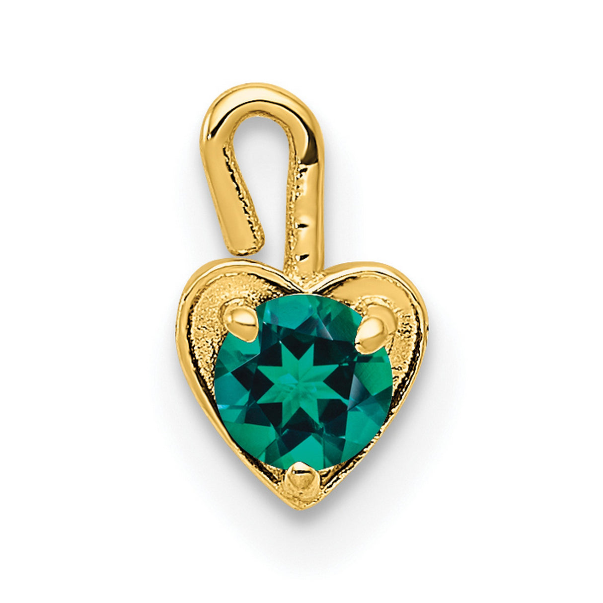 May Green Crystal Birthstone Heart Charm Pendant in Real 10k Yellow Gold