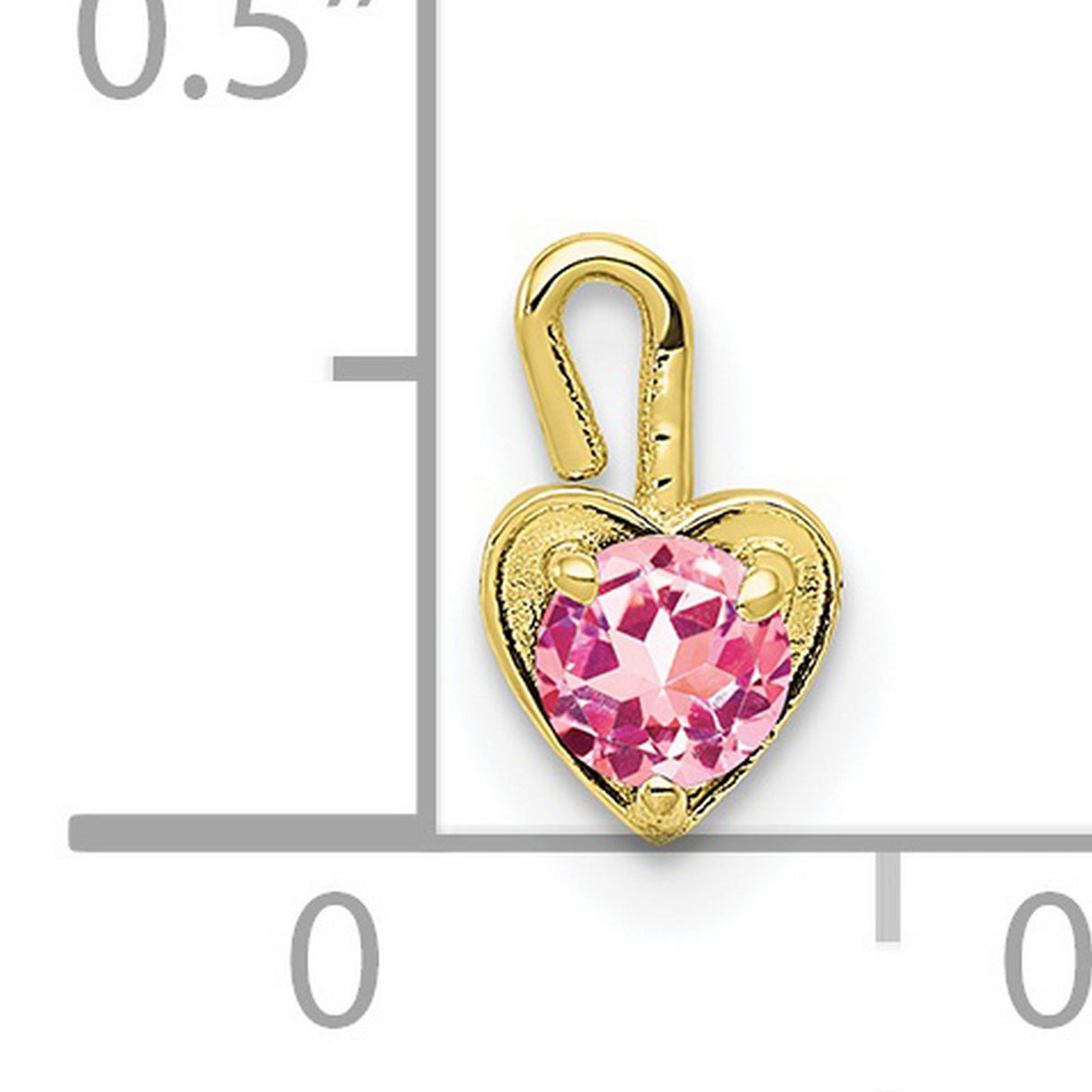 10k Yellow Gold Heart Pendant with Round Pink Synthetic Birthstone for Women