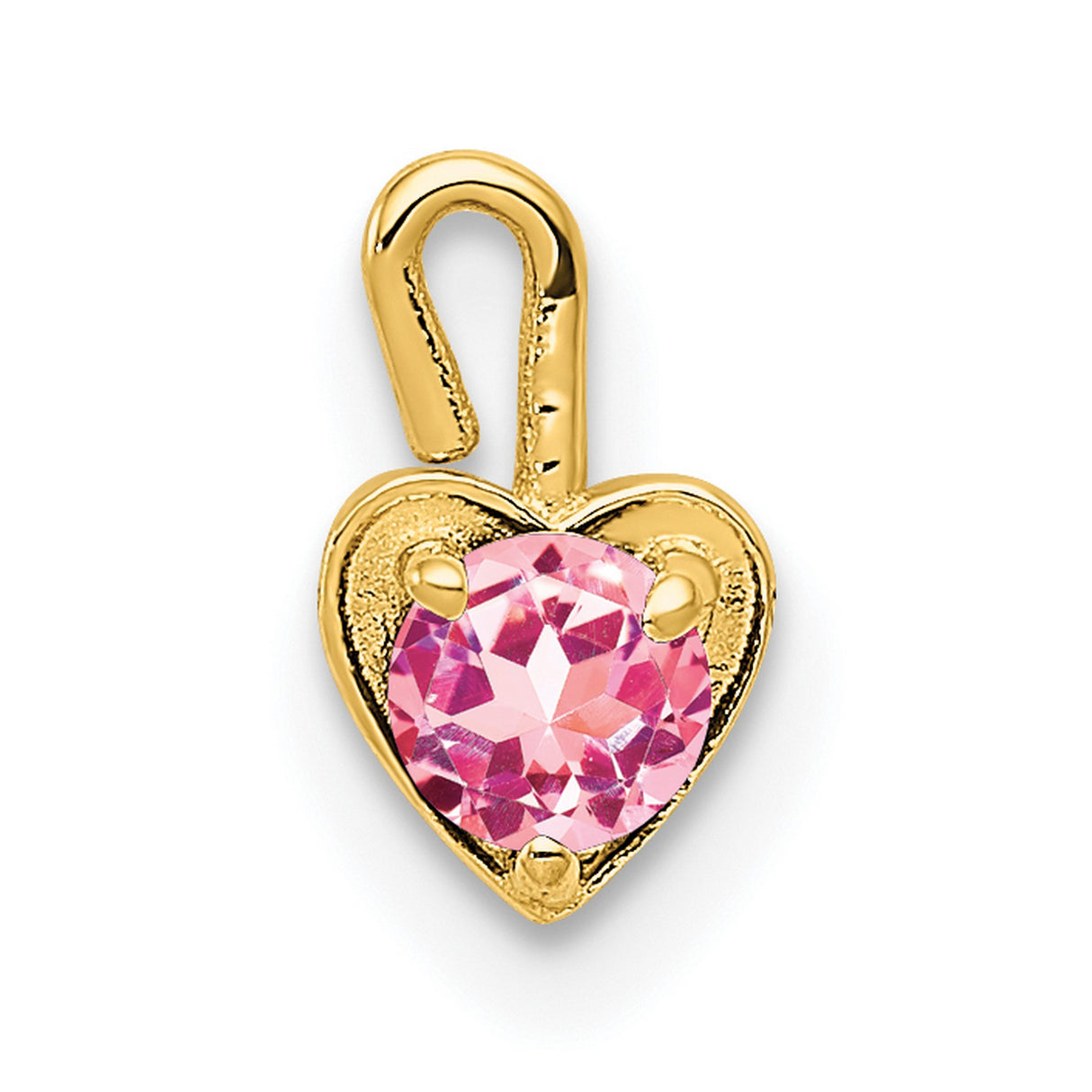 10k Yellow Gold Heart Pendant with Round Pink Synthetic Birthstone for Women