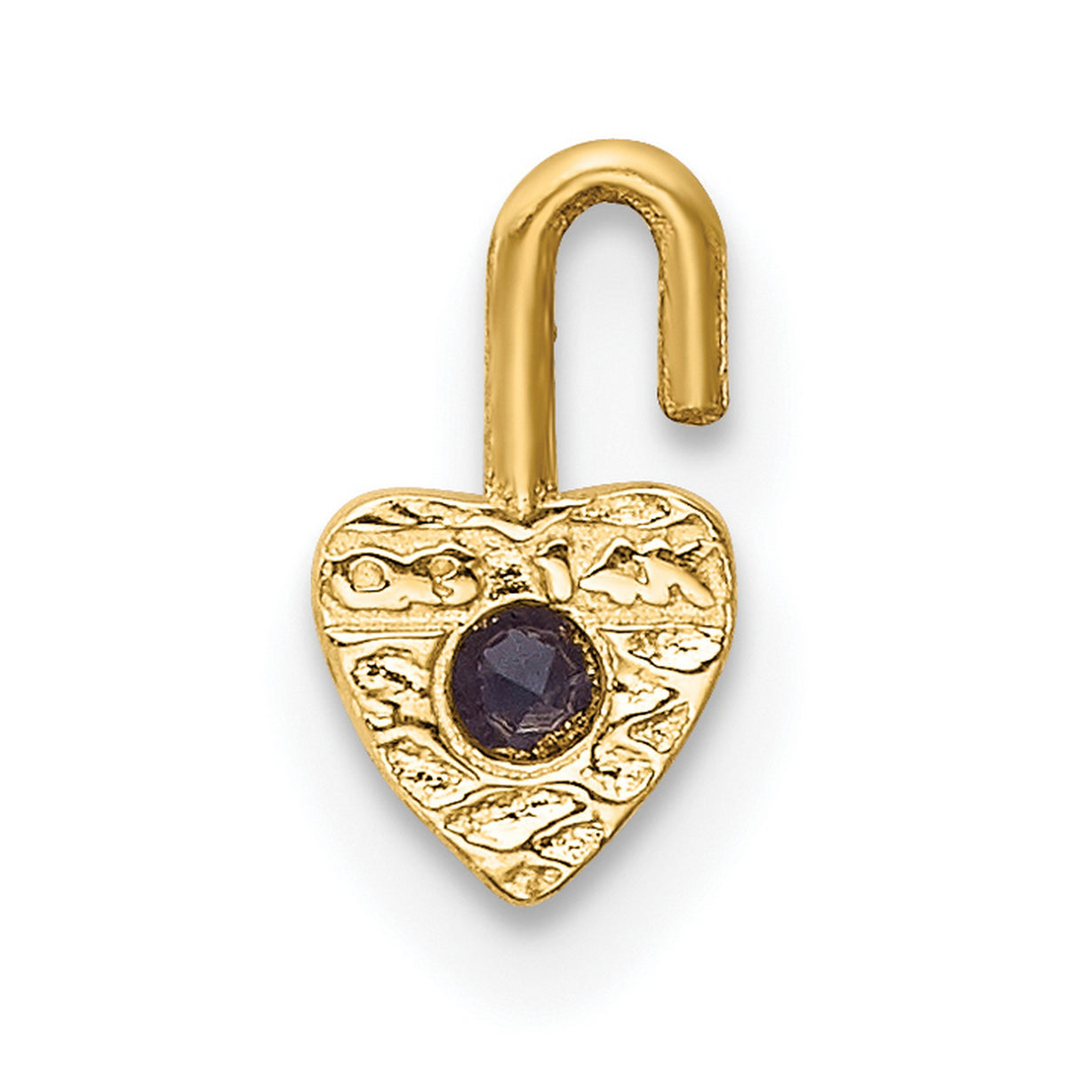 10k Yellow Gold Heart Pendant with Synthetic Purple Birthstone, Romantic Jewelry for Women