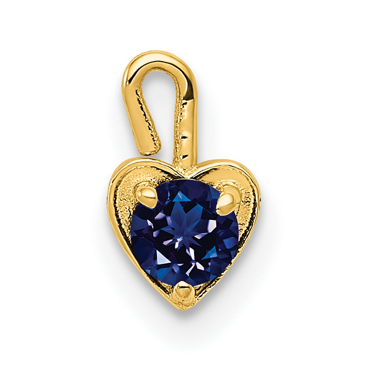 10k Yellow Gold Heart Pendant with Synthetic Blue Birthstone, Romantic Jewelry for Women