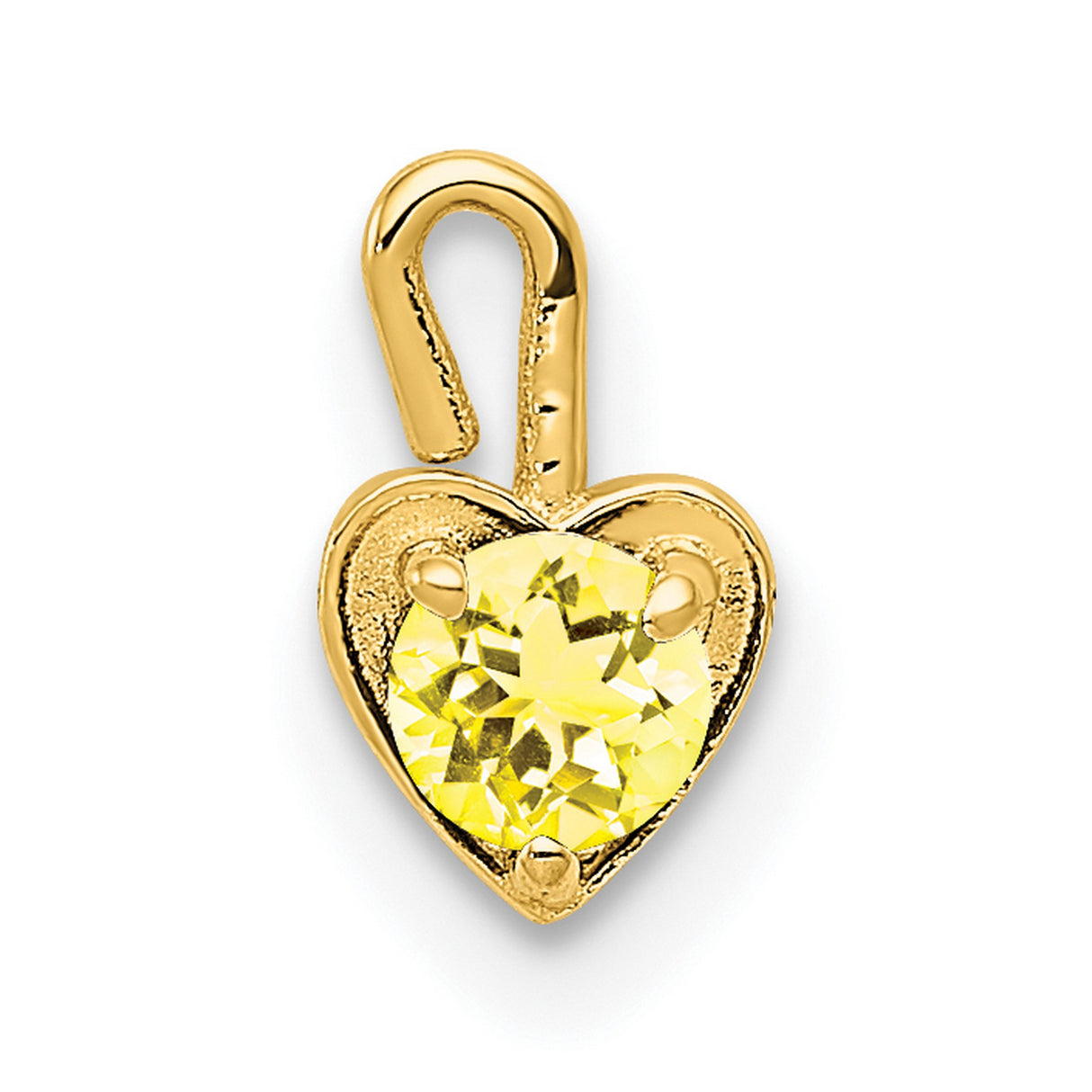 10k Yellow Gold Heart Pendant with Synthetic Yellow Gemstone, November Birthstone Charm