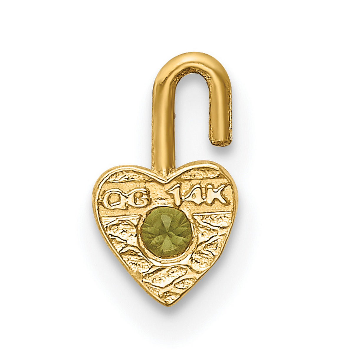 10k Yellow Gold Heart Pendant with Synthetic Peridot, August Birthstone Jewelry for Women