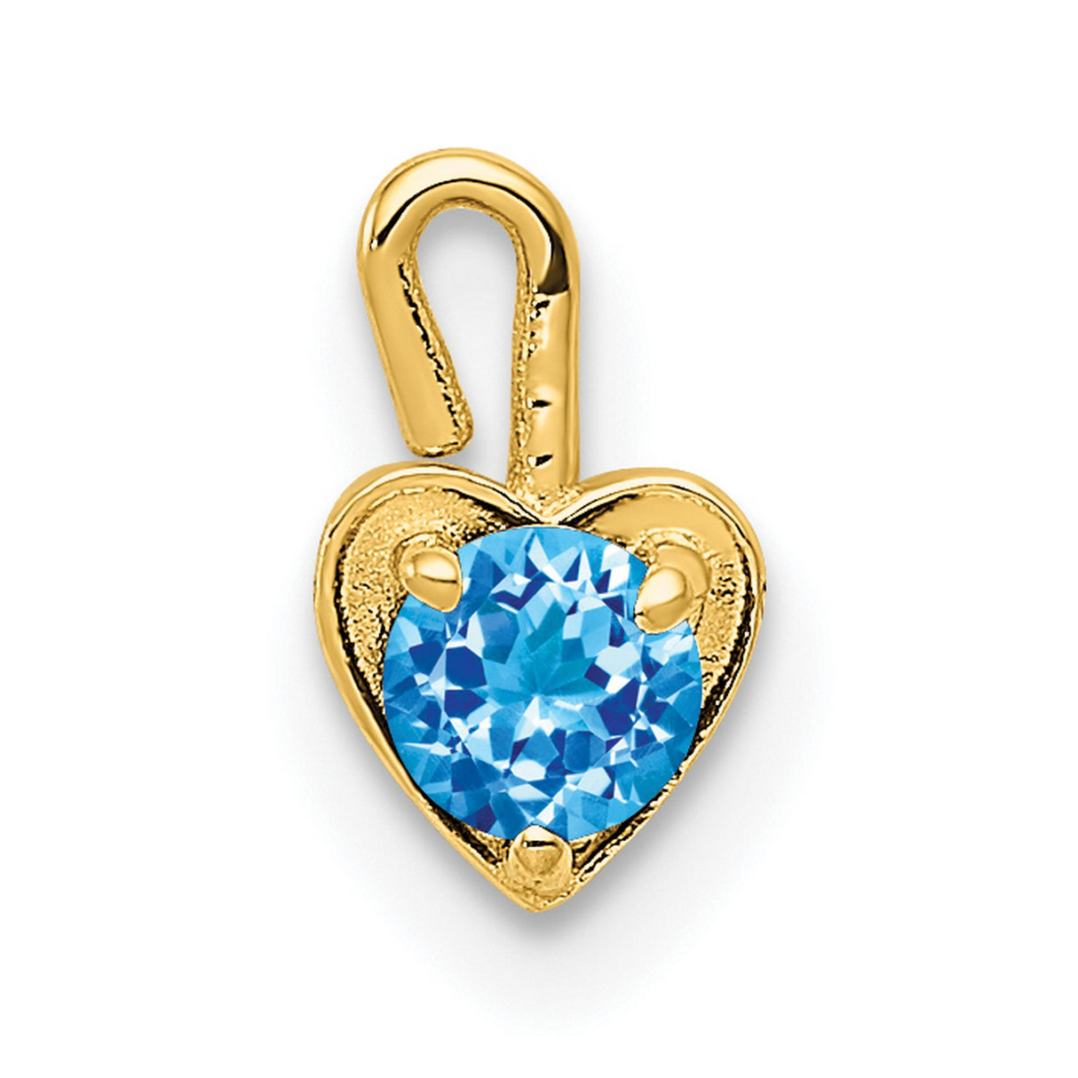 10k Yellow Gold Heart Pendant with Synthetic Blue Birthstone, Romantic Charm for Women