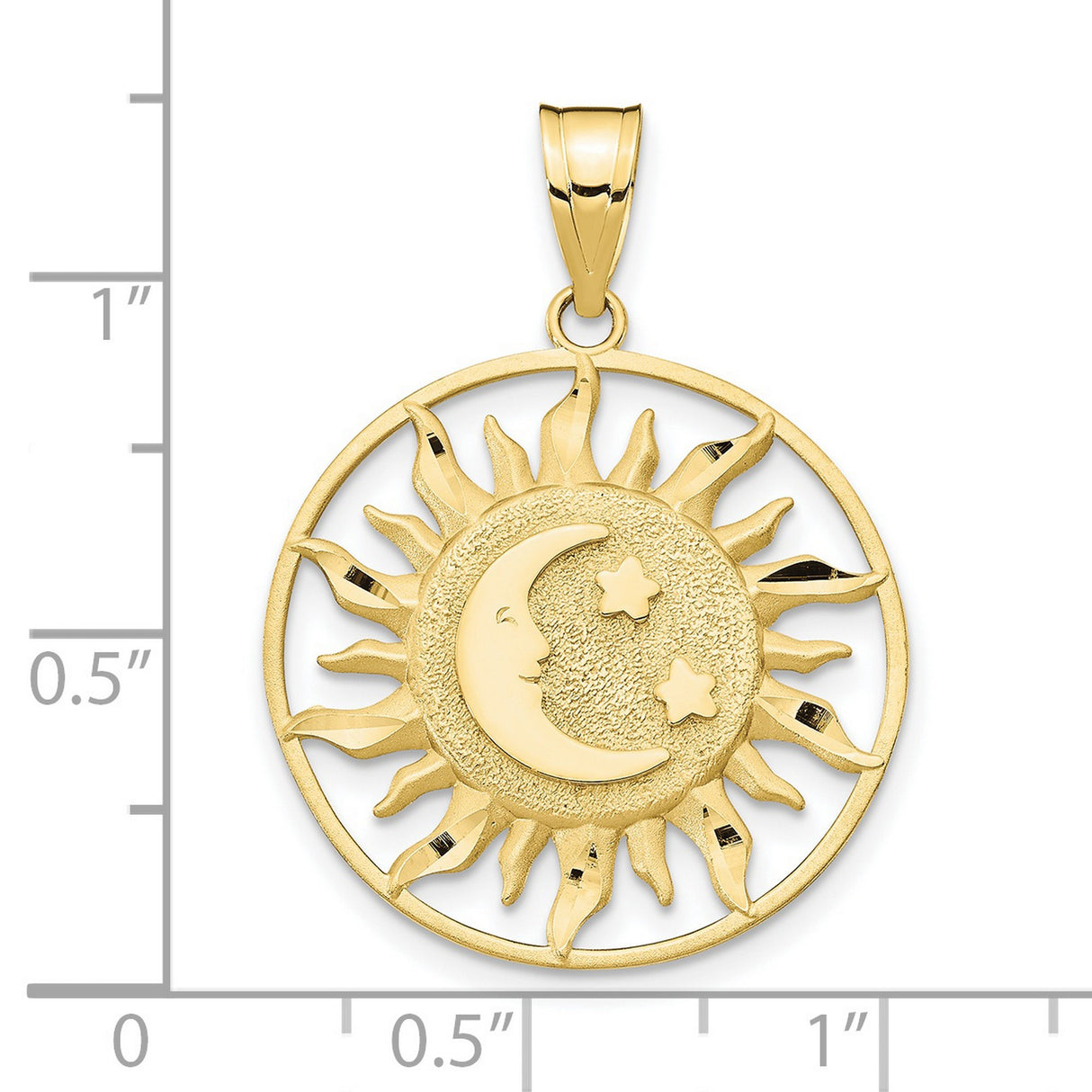 10k Yellow Gold Pendant with Sun Moon Face and Stars, Celestial Mystic Charm