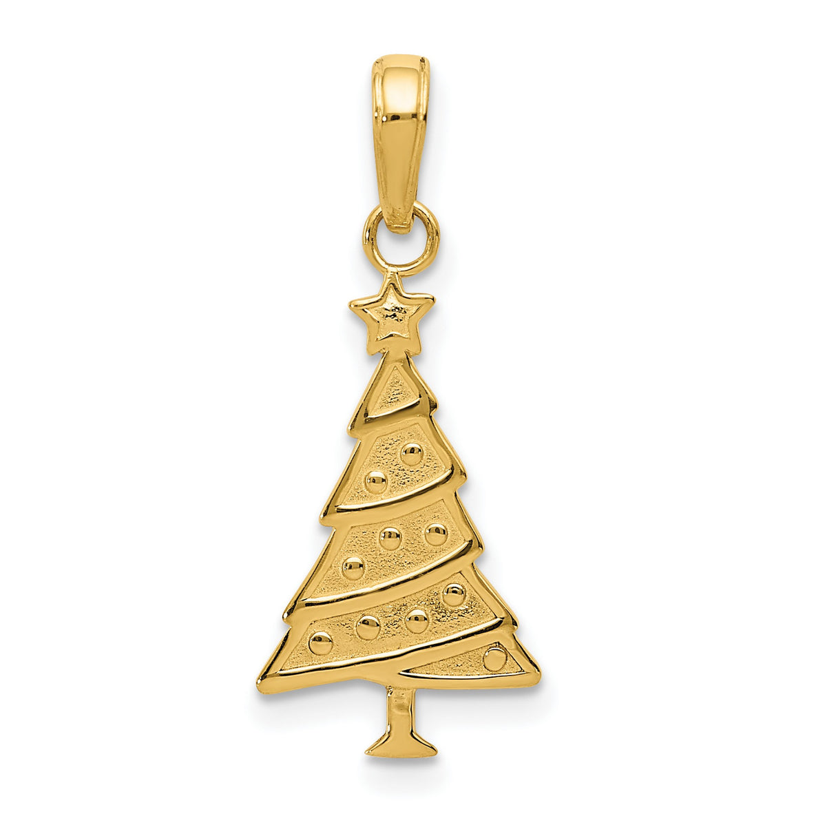 10k Yellow Gold Christmas Tree Pendant with Star and Ornament Details, Holiday Theme