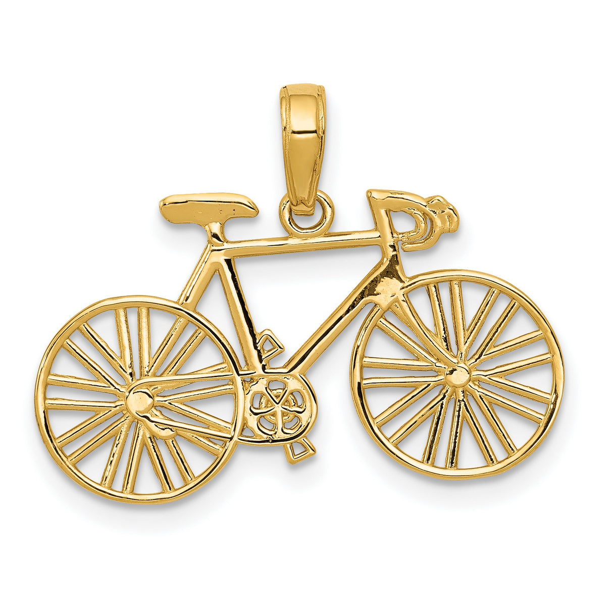 10k Yellow Gold Bicycle Pendant, Road Bike Charm for Cyclists and Active Lifestyle