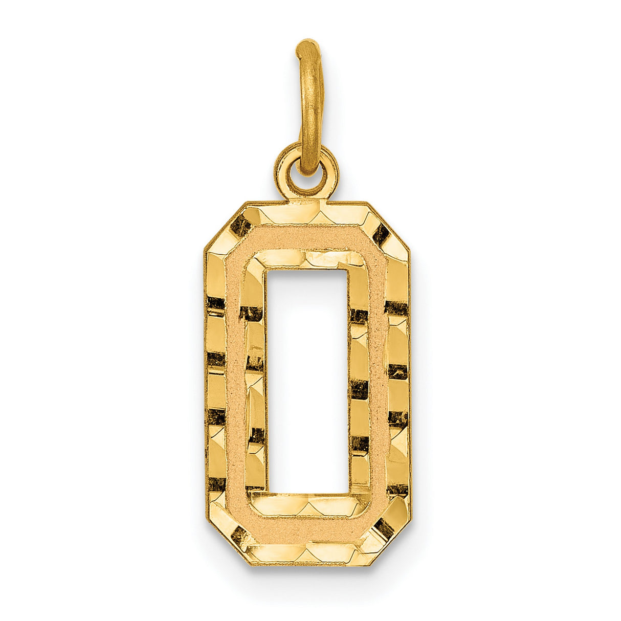 10k Yellow Gold Number 0 Pendant Charm with Diamond-Cut Design and Polished Finish