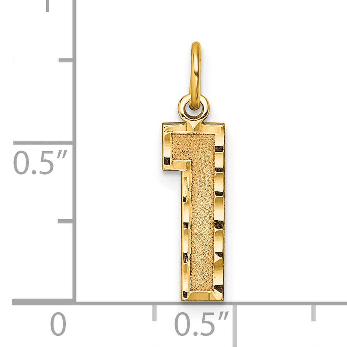 10k Yellow Gold Number One Pendant Charm with Textured Surface and Polished Edges, Unisex