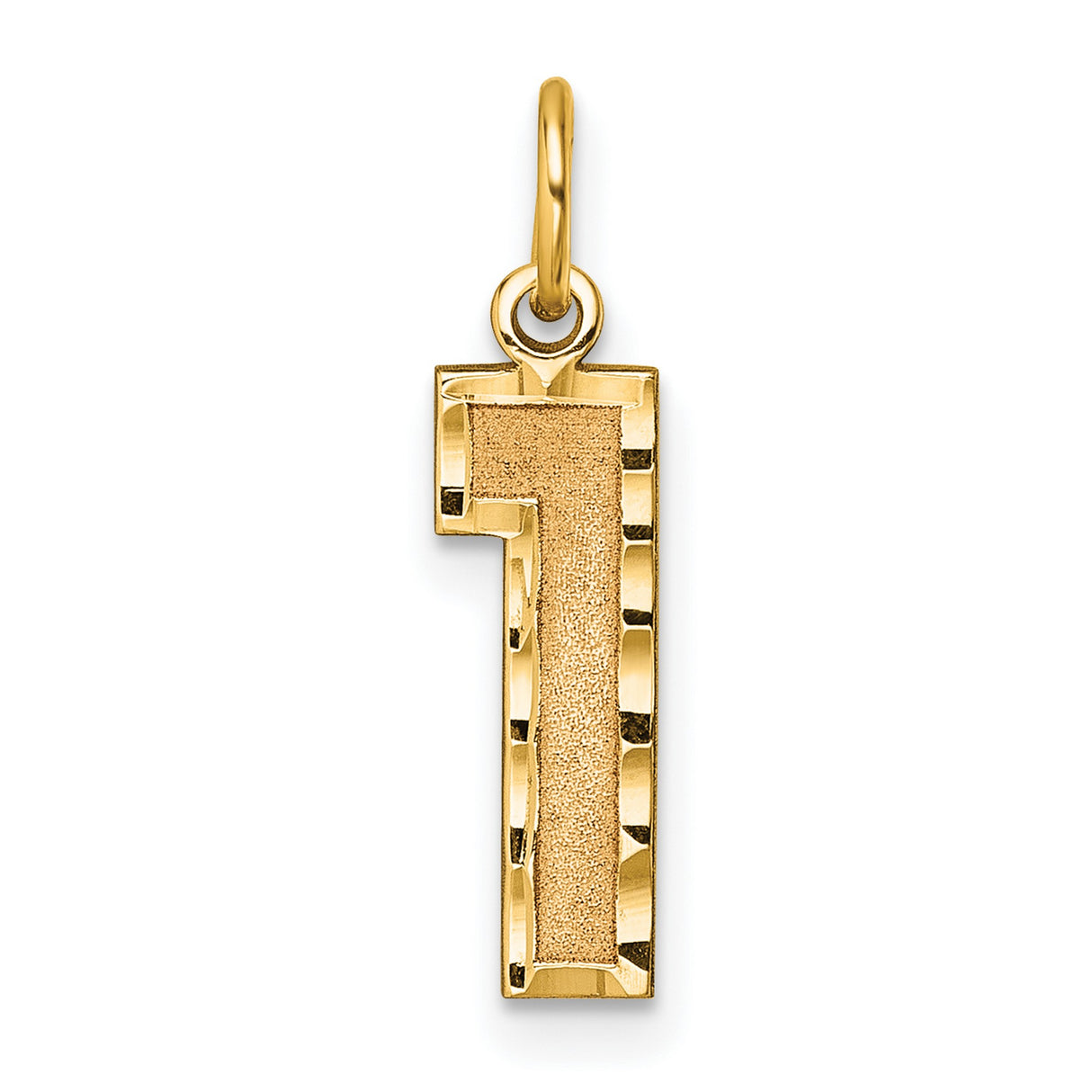 10k Yellow Gold Number One Pendant Charm with Textured Surface and Polished Edges, Unisex