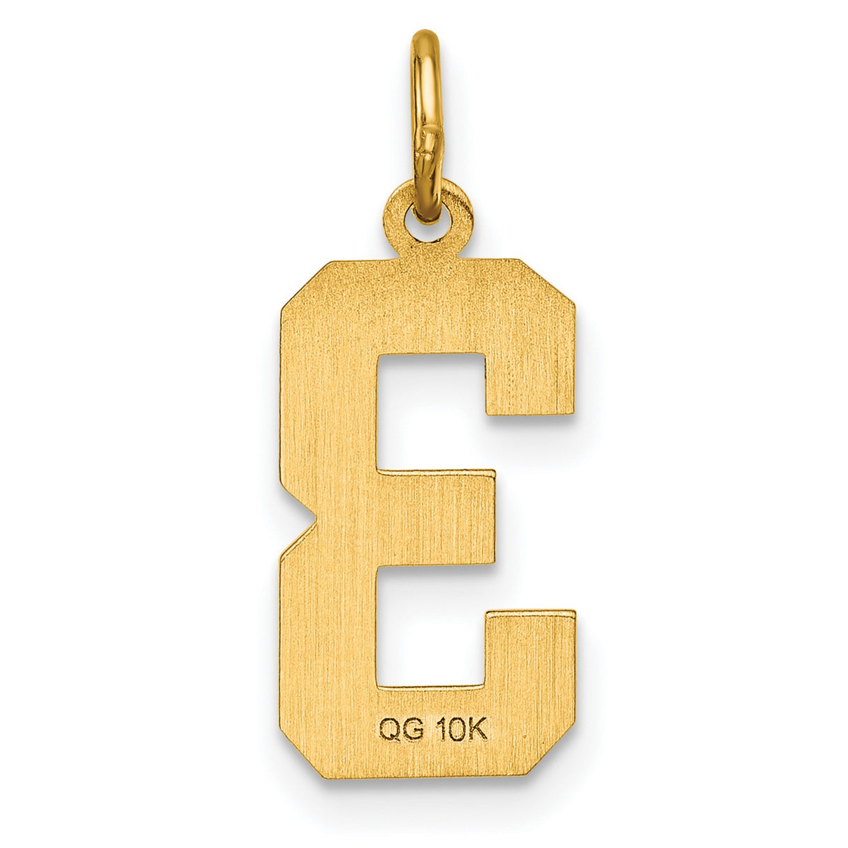 10k Yellow Gold Number 3 Pendant Charm with Textured and Polished Finish