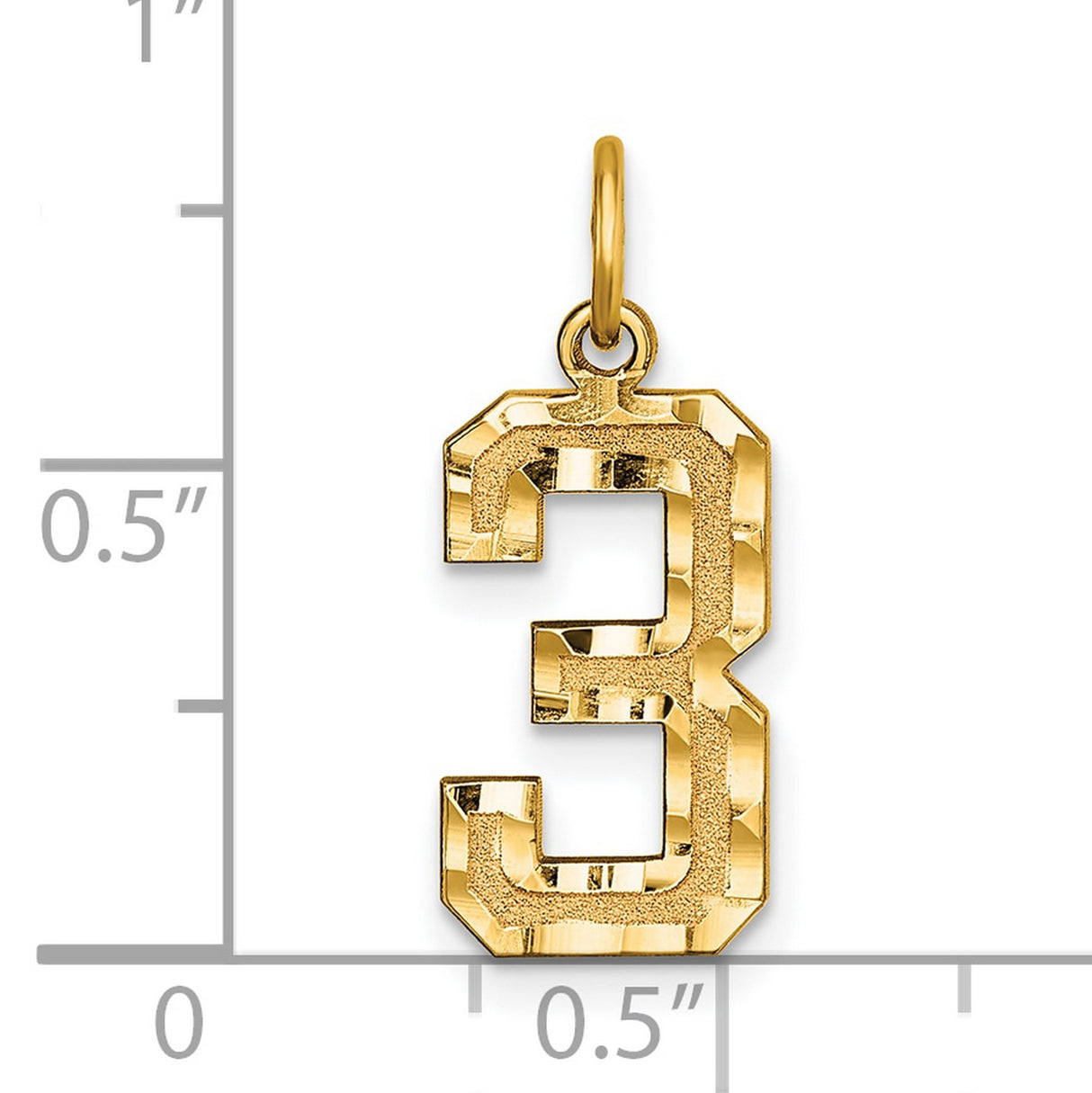 10k Yellow Gold Number 3 Pendant Charm with Textured and Polished Finish