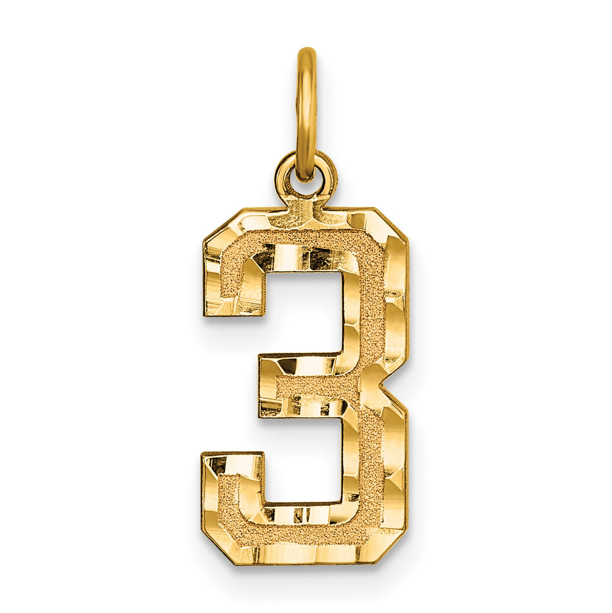 10k Yellow Gold Number 3 Pendant Charm with Textured and Polished Finish