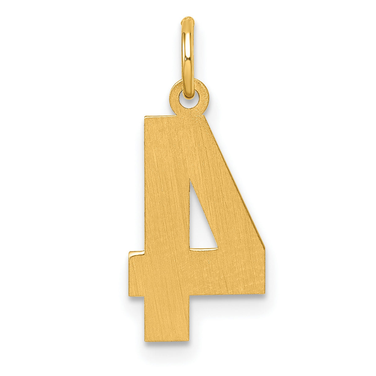 10k Yellow Gold Number 4 Pendant Charm, Polished Textured Numeric Design, Unisex