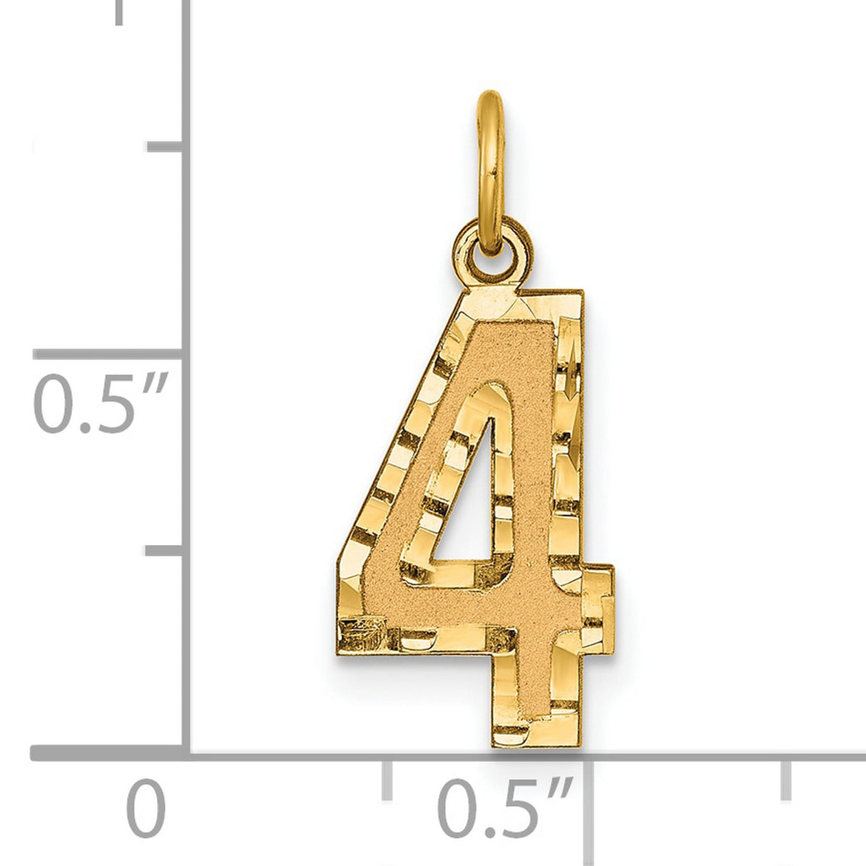 10k Yellow Gold Number 4 Pendant Charm, Polished Textured Numeric Design, Unisex