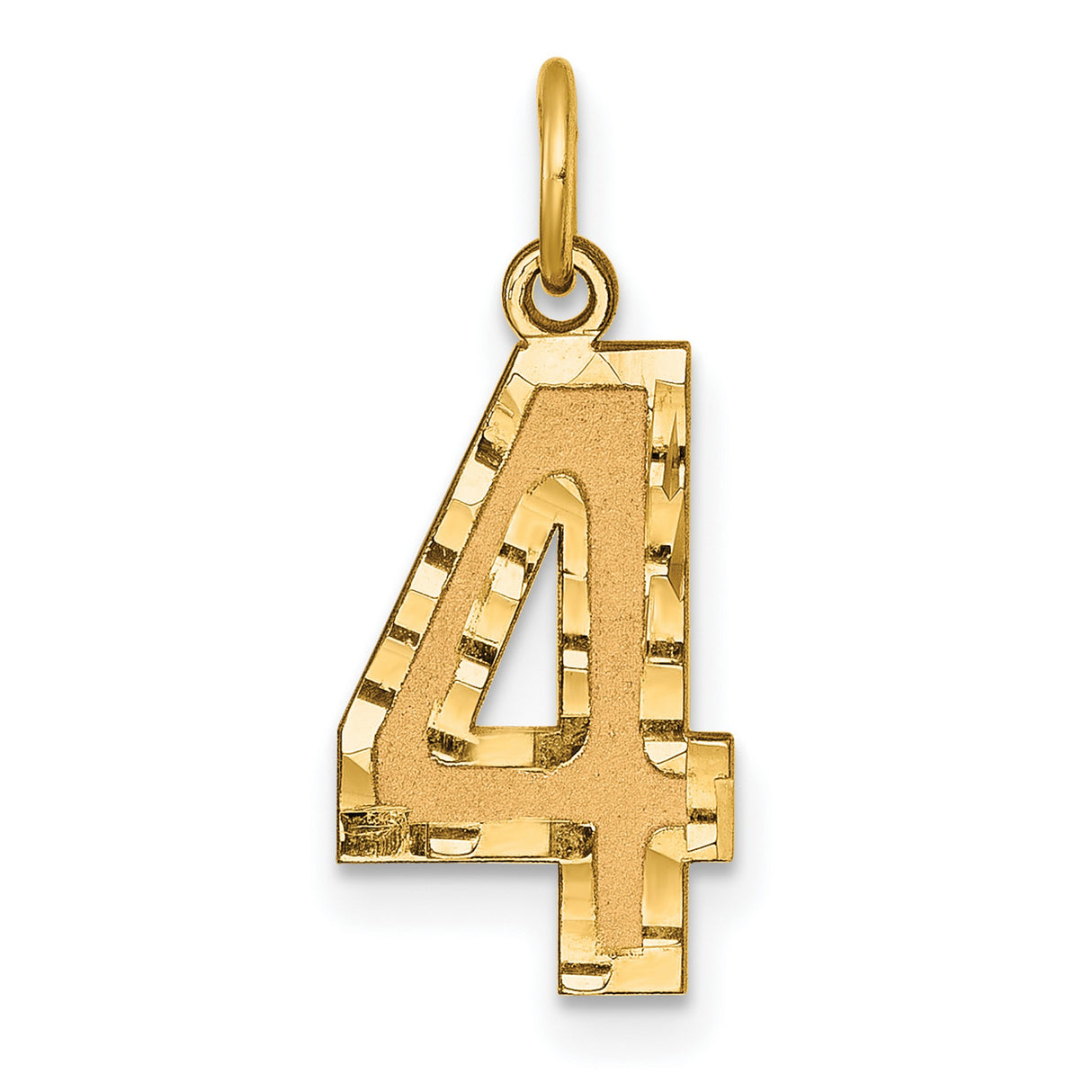 10k Yellow Gold Number 4 Pendant Charm, Polished Textured Numeric Design, Unisex