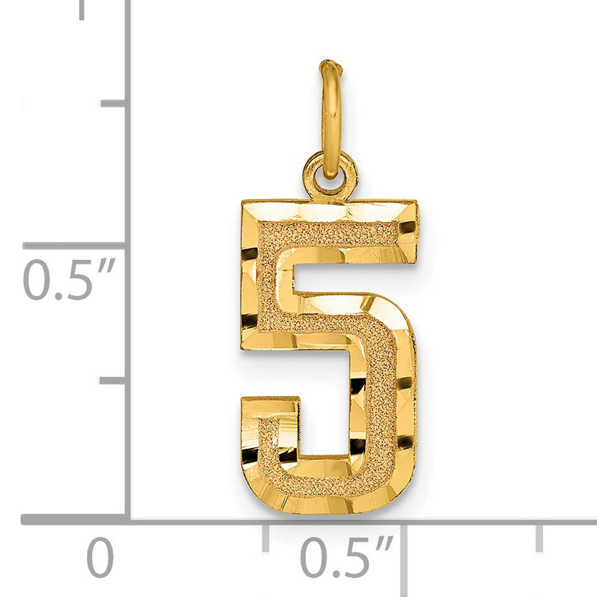 10k Yellow Gold Number 5 Pendant with Textured and Polished Finish