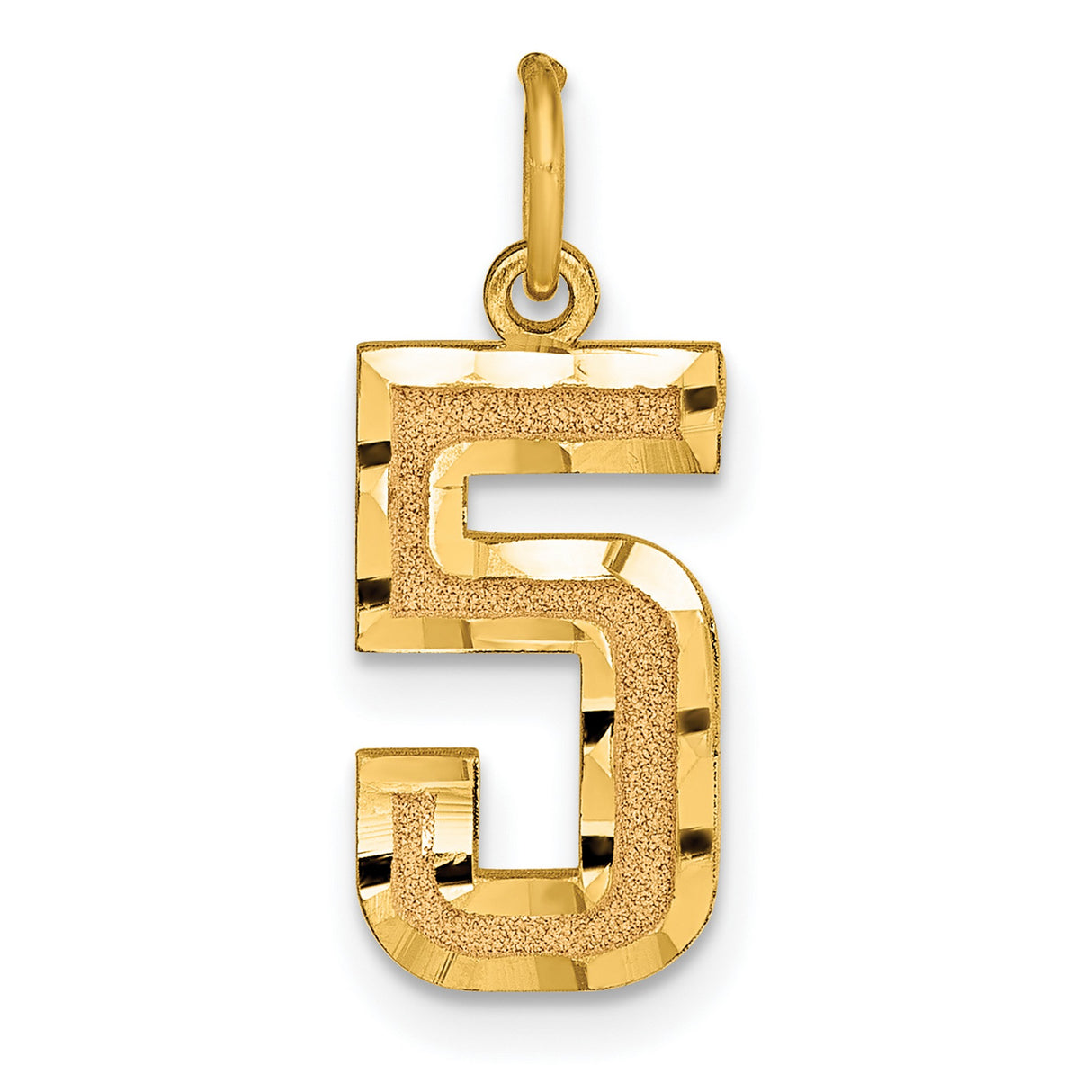 10k Yellow Gold Number 5 Pendant with Textured and Polished Finish