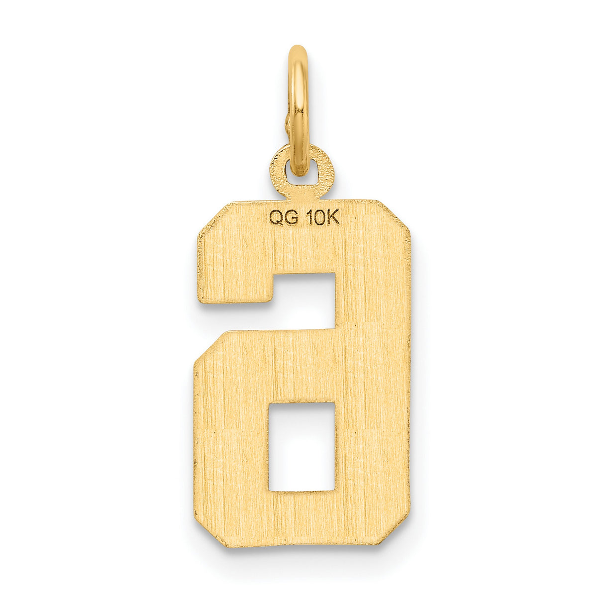 10k Yellow Gold Number 6 Pendant Charm, Beveled Textured Design, Unisex Jewelry