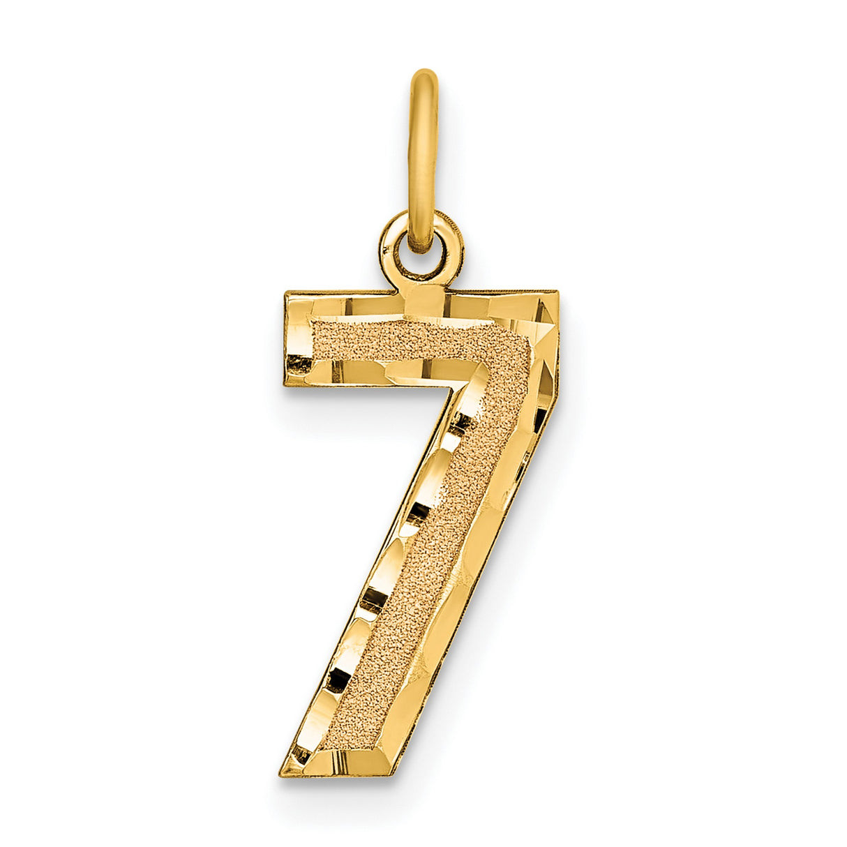 10k Yellow Gold Number 7 Pendant, Textured and Polished Charm, Symbolic Numerology Jewelry