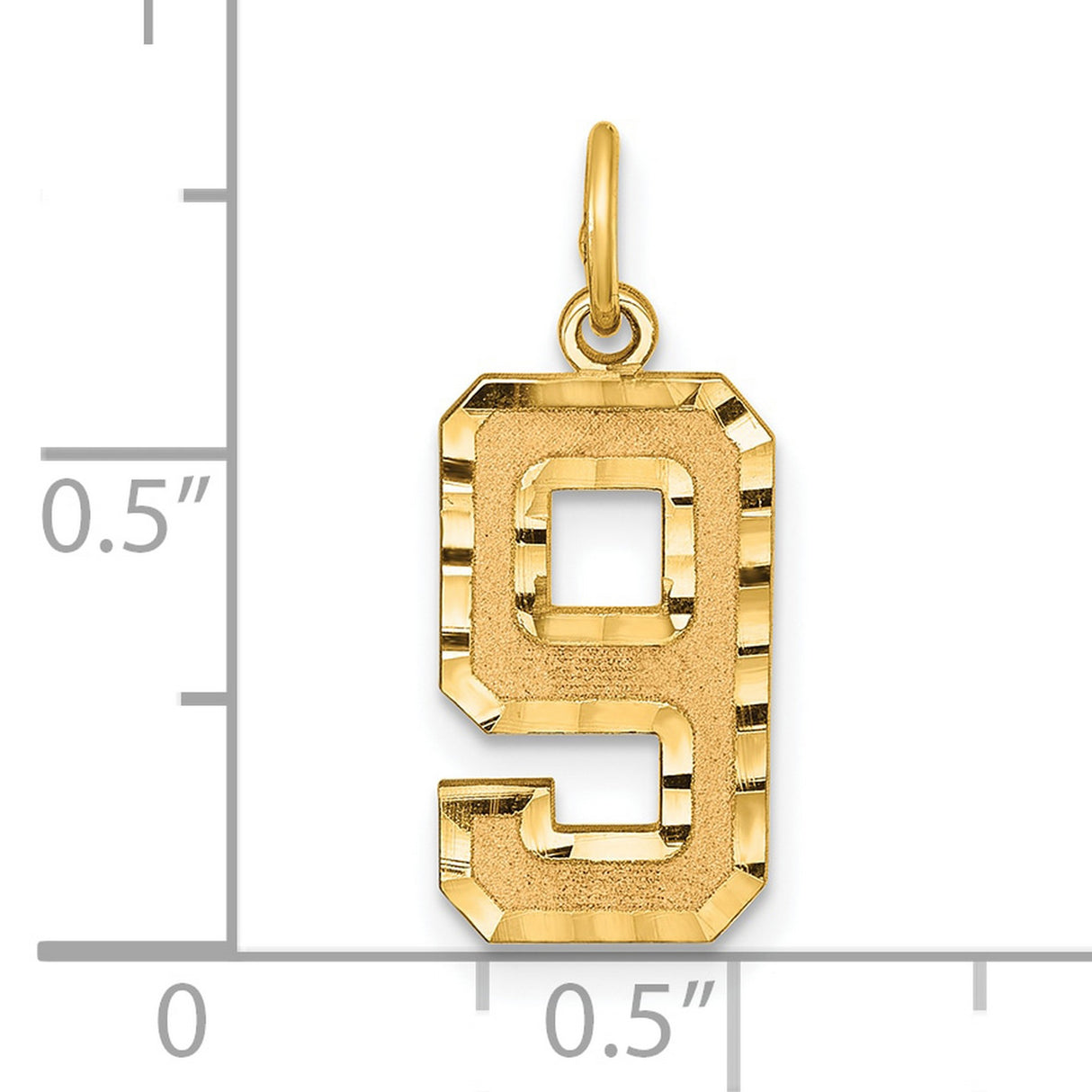 10k Yellow Gold Number 9 Pendant with Diamond Cut Finish, Unisex Charm for Necklace or Bracelet