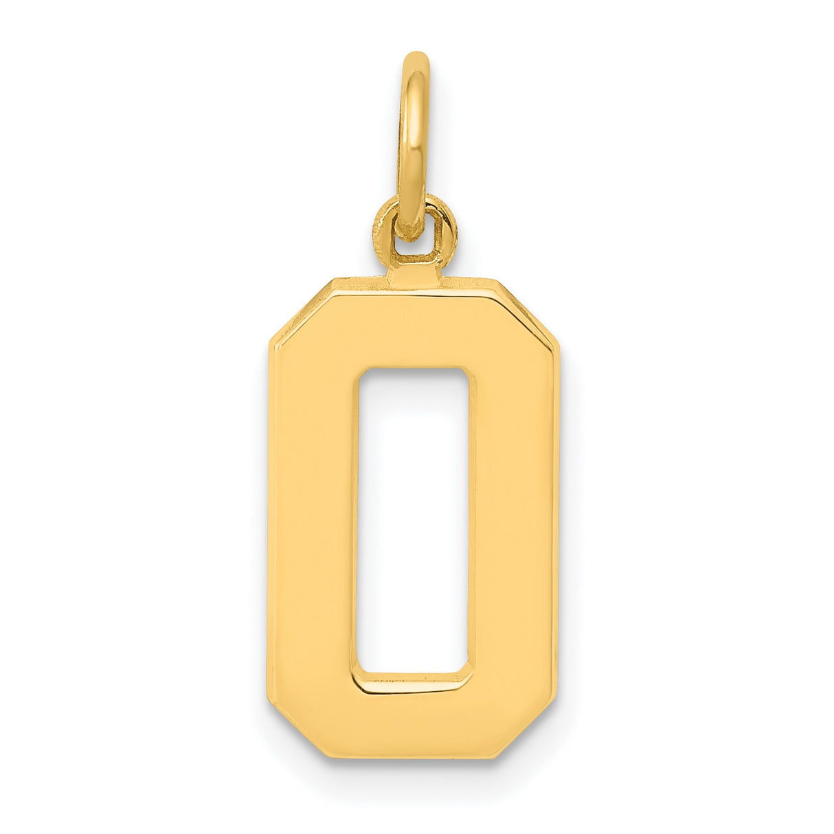 10k Yellow Gold Number 0 Pendant Charm, Polished Open Block Design, Unisex Minimalist Style