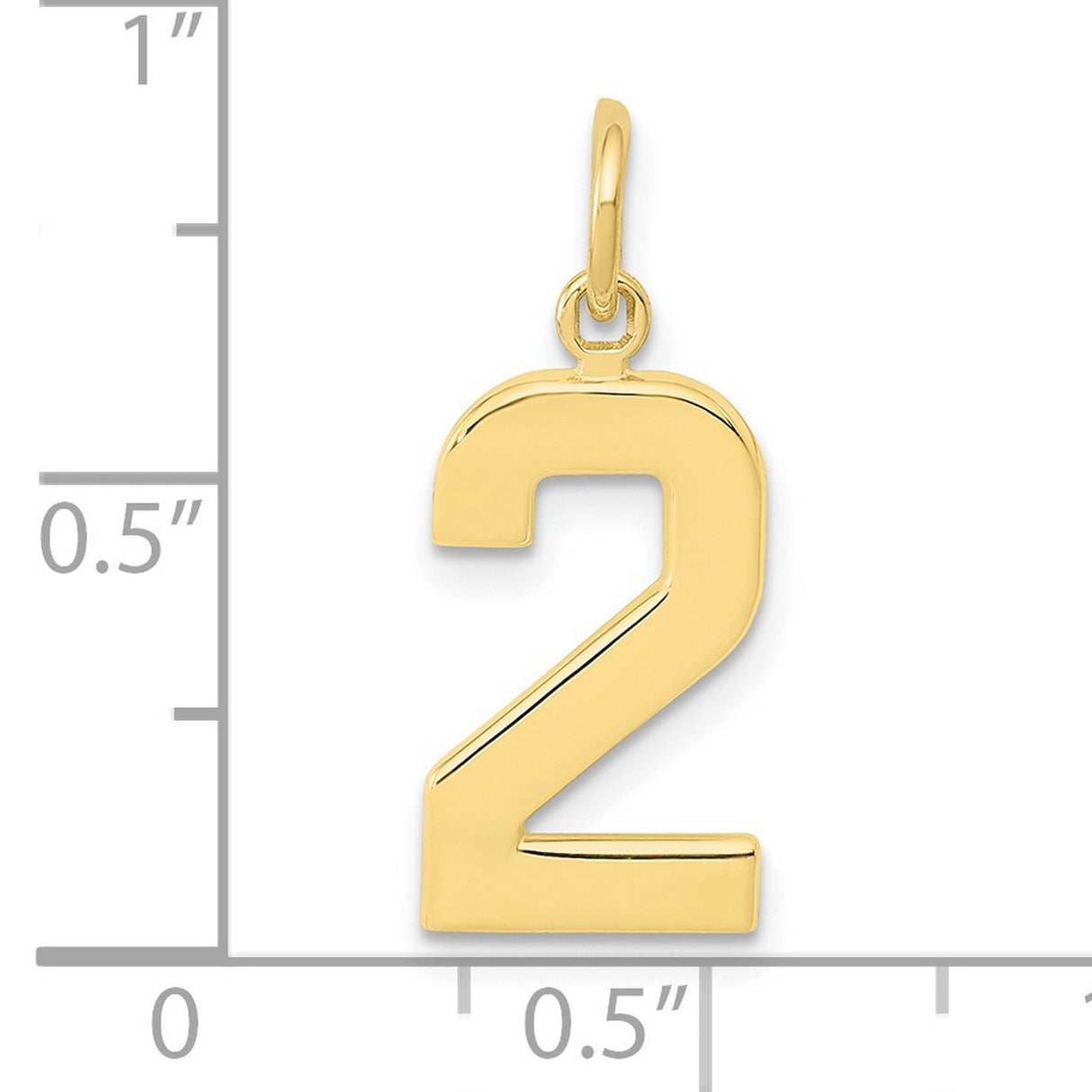 10k Yellow Gold Number 2 Pendant Charm, Polished Numerical Jewelry for Men or Women