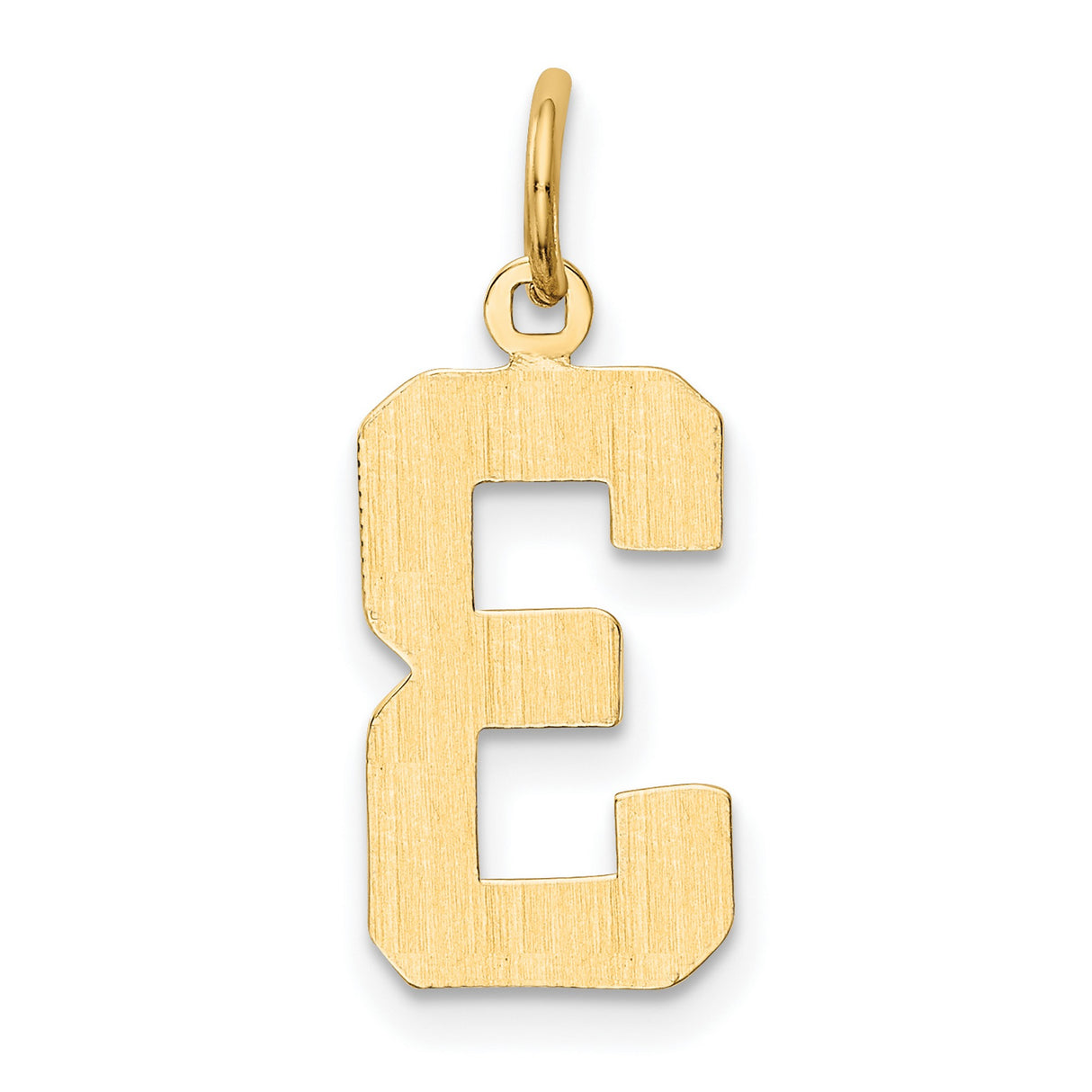 10k Yellow Gold Number 3 Pendant, Bold Block Style Unisex Charm