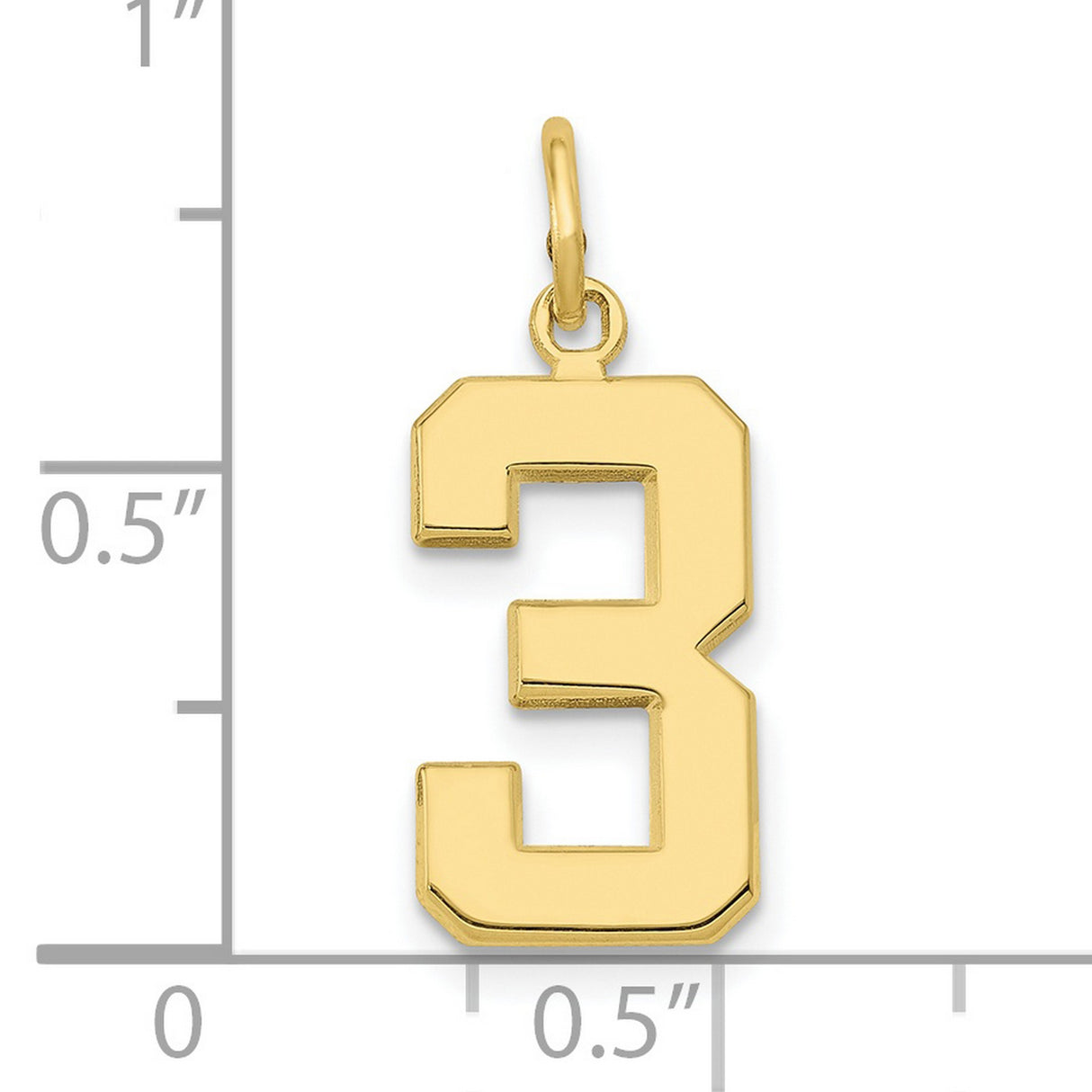 10k Yellow Gold Number 3 Pendant, Bold Block Style Unisex Charm