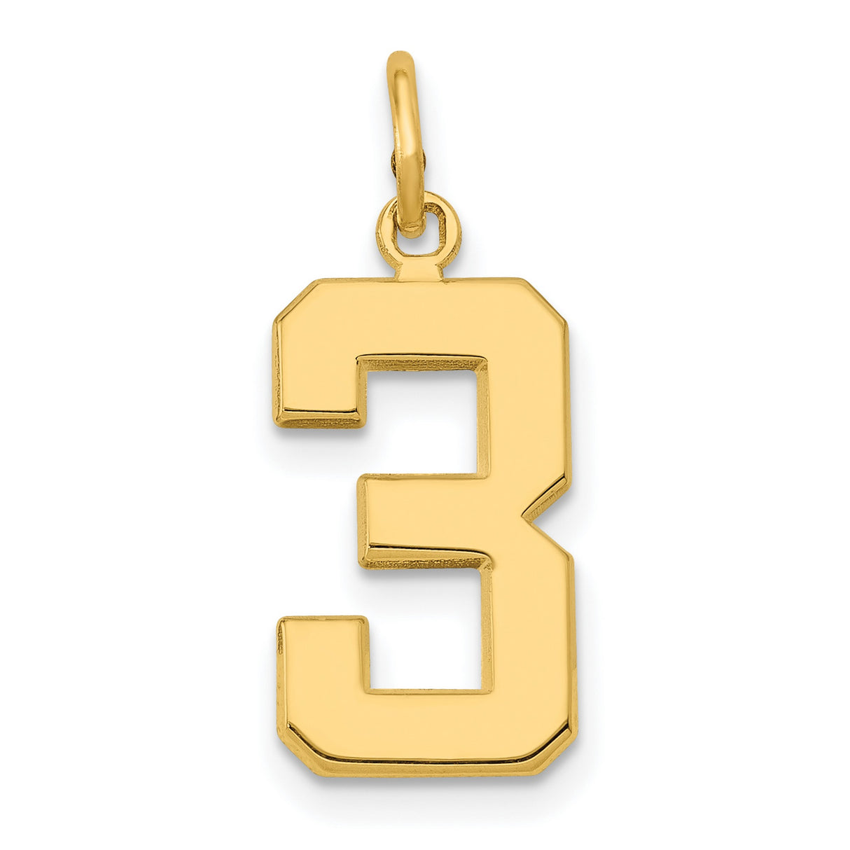 10k Yellow Gold Number 3 Pendant, Bold Block Style Unisex Charm