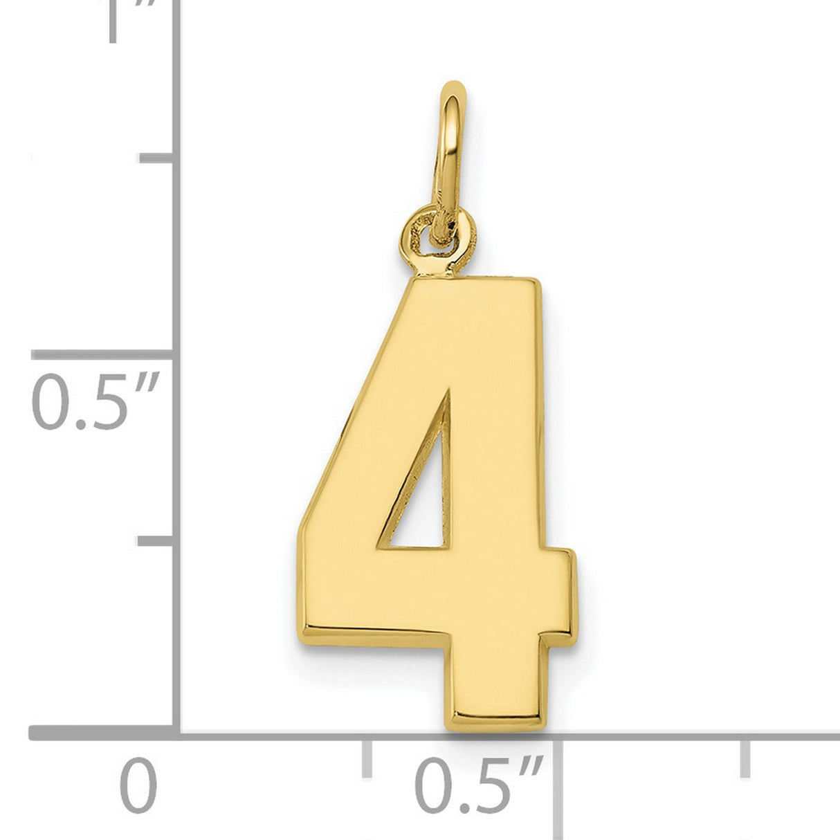 10k Yellow Gold Number 4 Pendant Charm, Polished Digit Pendant, Unisex Numeral Jewelry
