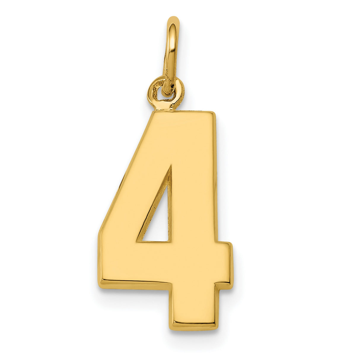 10k Yellow Gold Number 4 Pendant Charm, Polished Digit Pendant, Unisex Numeral Jewelry