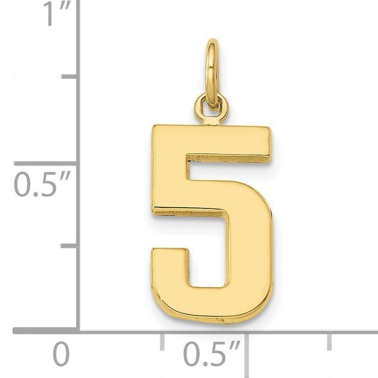 10k Yellow Gold Number 5 Pendant, Polished Block Style Numeric Charm for Men and Women