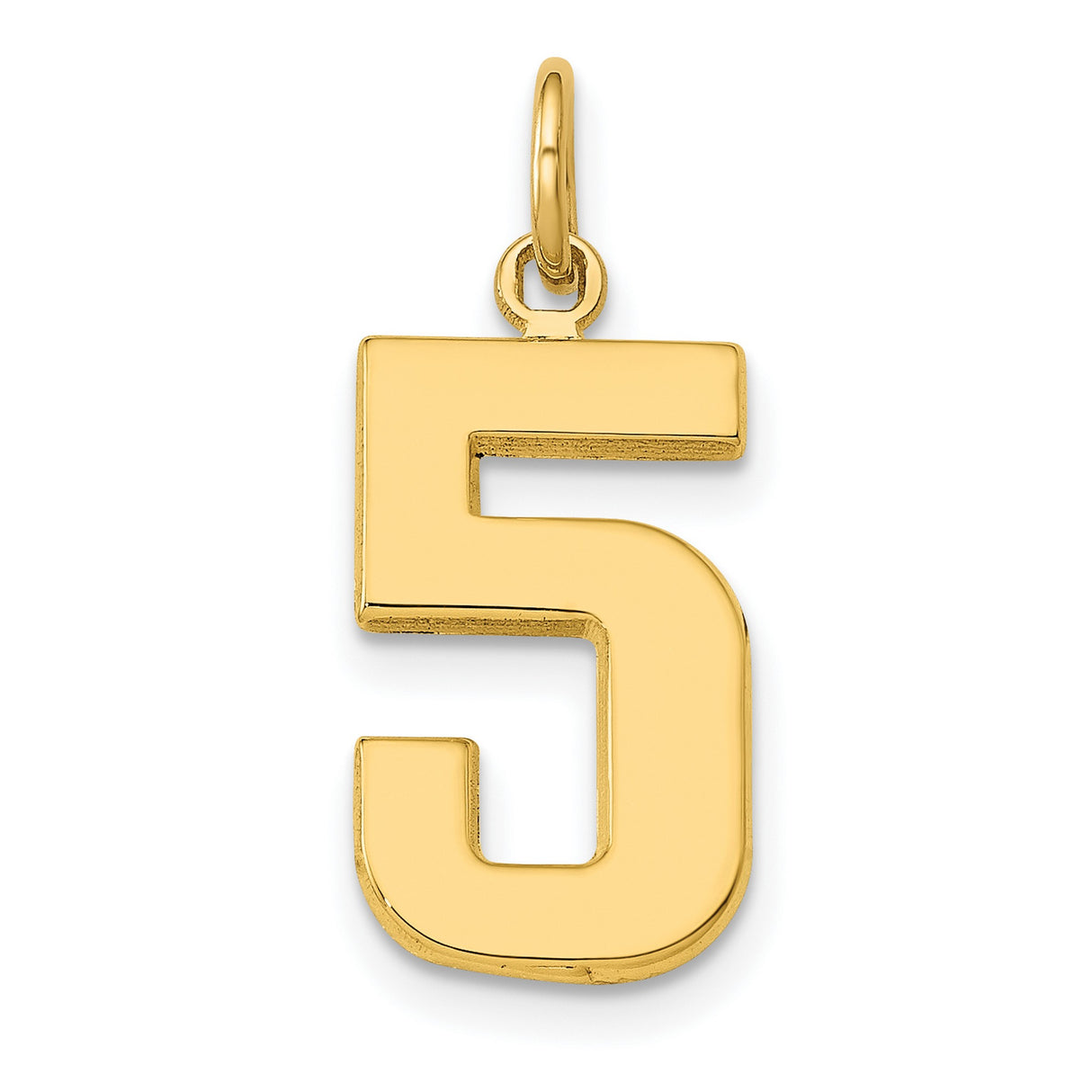 10k Yellow Gold Number 5 Pendant, Polished Block Style Numeric Charm for Men and Women