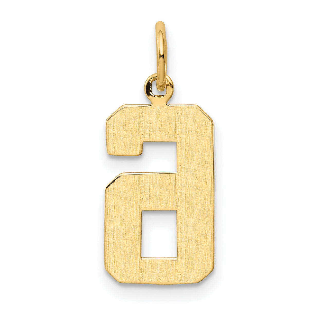 10k Yellow Gold Number 6 Pendant, Polished Block Font Unisex Charm