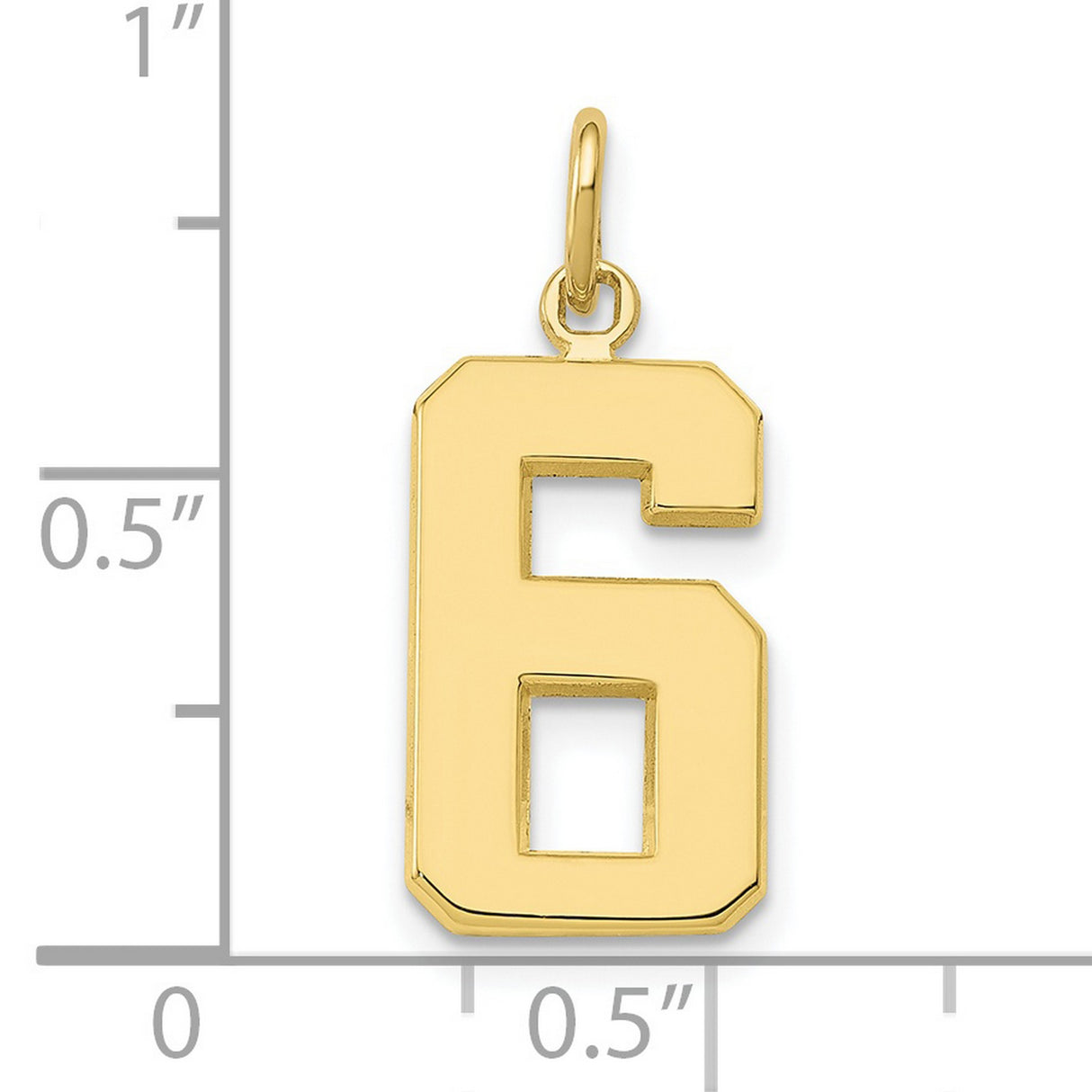 10k Yellow Gold Number 6 Pendant, Polished Block Font Unisex Charm