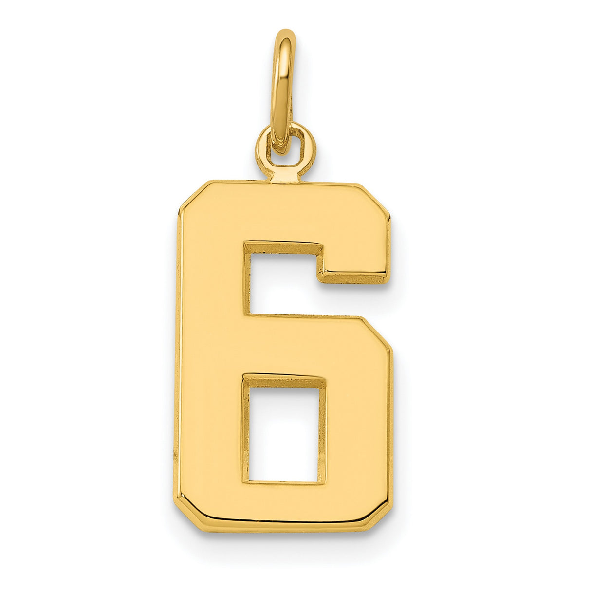 10k Yellow Gold Number 6 Pendant, Polished Block Font Unisex Charm