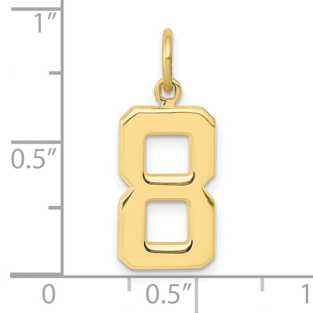 10k Yellow Gold Number 8 Pendant Charm, Polished Block Style, Unisex Jewelry