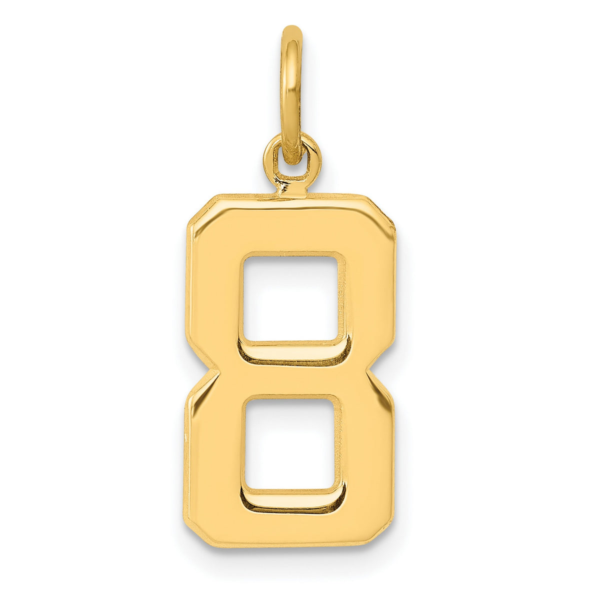 10k Yellow Gold Number 8 Pendant Charm, Polished Block Style, Unisex Jewelry