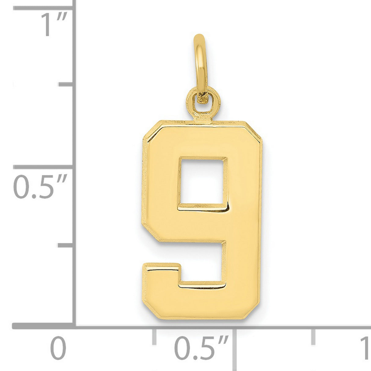 10k Yellow Gold Number 9 Pendant Charm, Bold Block Font, Unisex Sports Jewelry