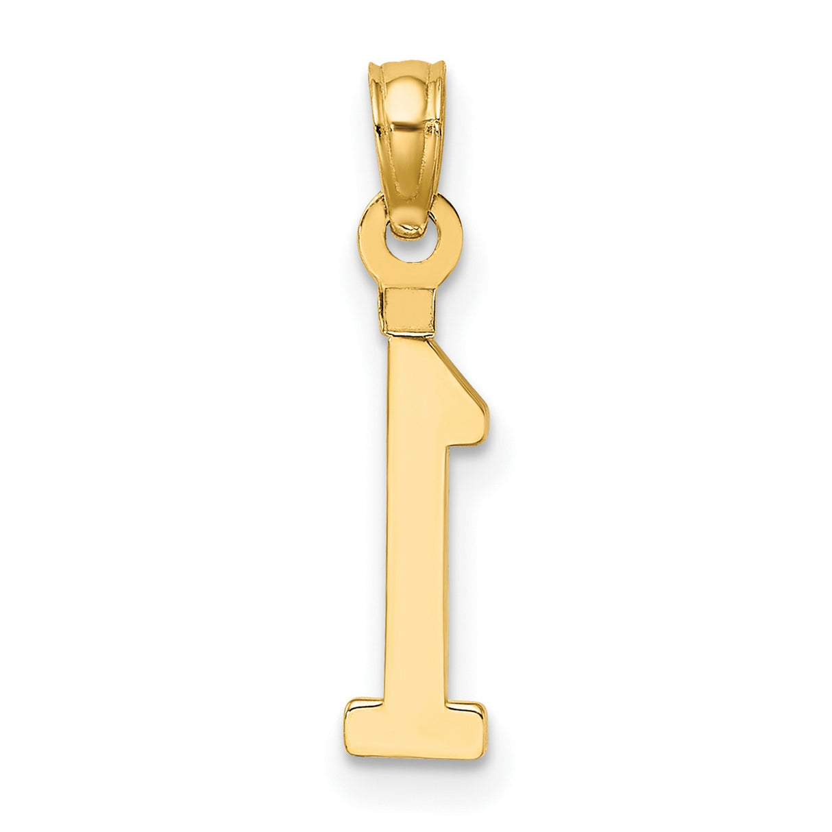 10k Yellow Gold Number One Pendant Charm, Sleek Polished Block Design, Unisex Jewelry