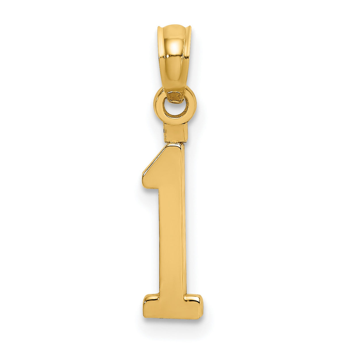 10k Yellow Gold Number One Pendant Charm, Sleek Polished Block Design, Unisex Jewelry