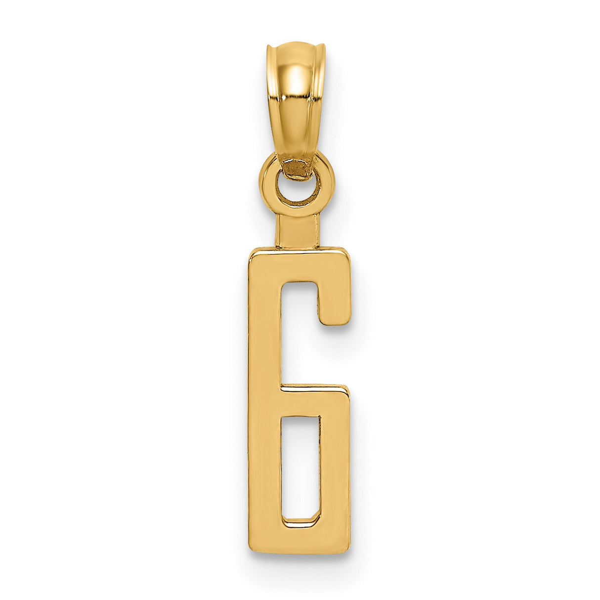 10k Yellow Gold Number 6 Pendant, Sleek Modern Unisex Design with Polished Finish