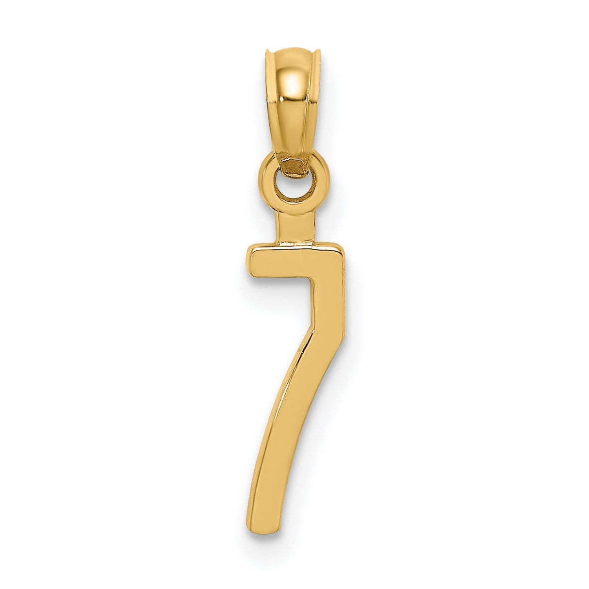 10k Yellow Gold Number Seven Pendant, Polished Numeral Charm, Christian Spiritual Jewelry