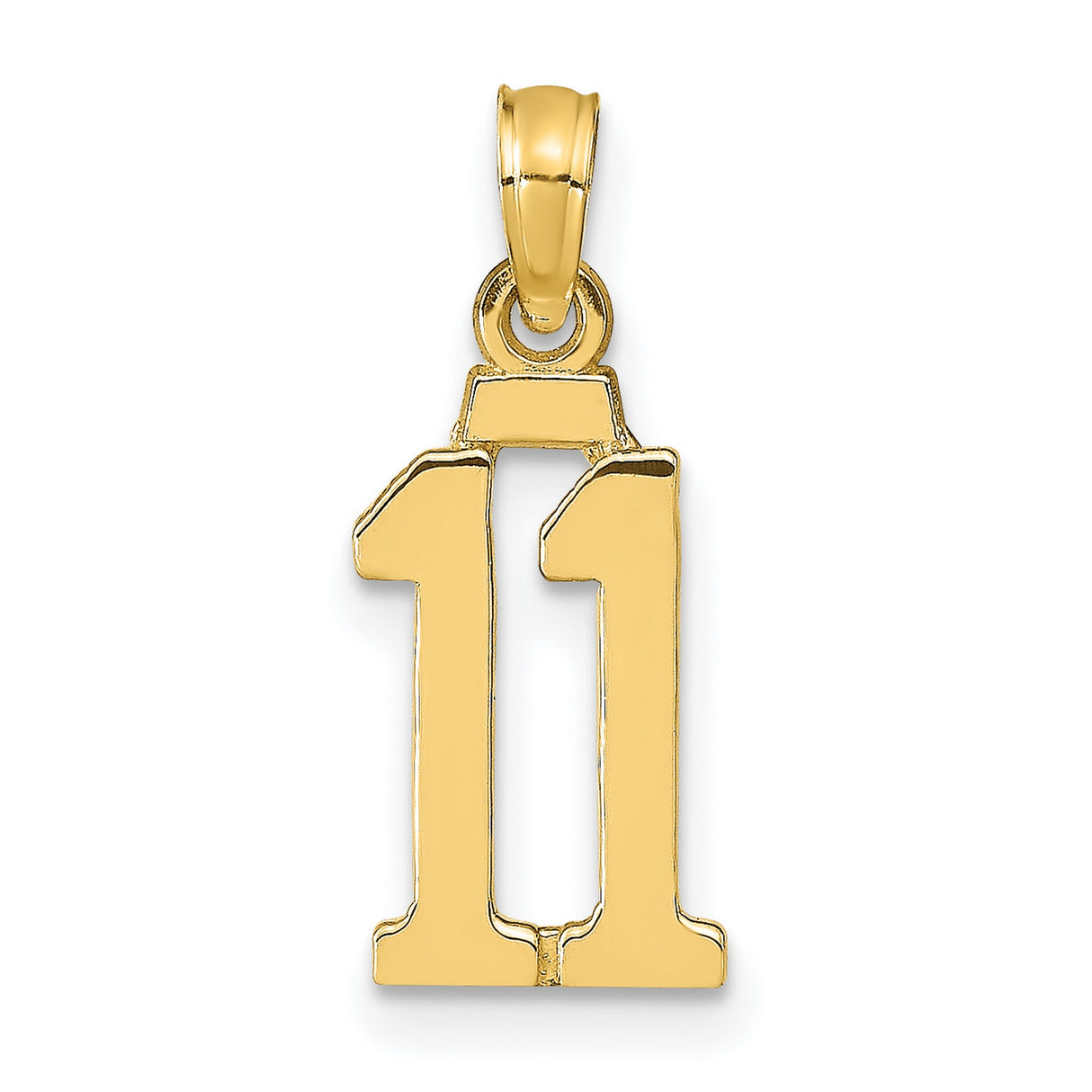 10k Yellow Gold Number 11 Pendant, Unisex Polished Numeric Charm for Necklace or Bracelet