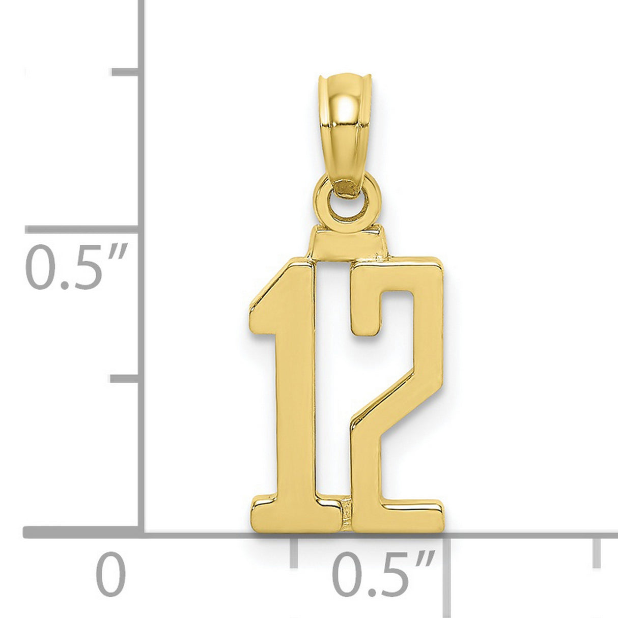 10k Yellow Gold Number 12 Pendant, Bold Polished Digits for Sports Fans, Unisex Charm