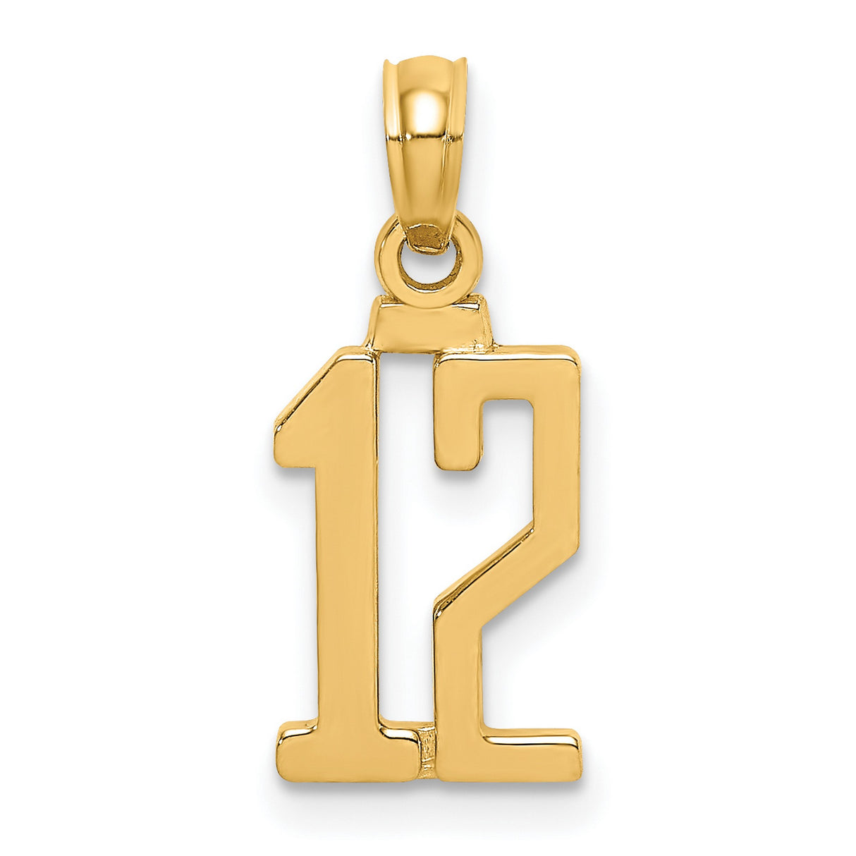 10k Yellow Gold Number 12 Pendant, Bold Polished Digits for Sports Fans, Unisex Charm