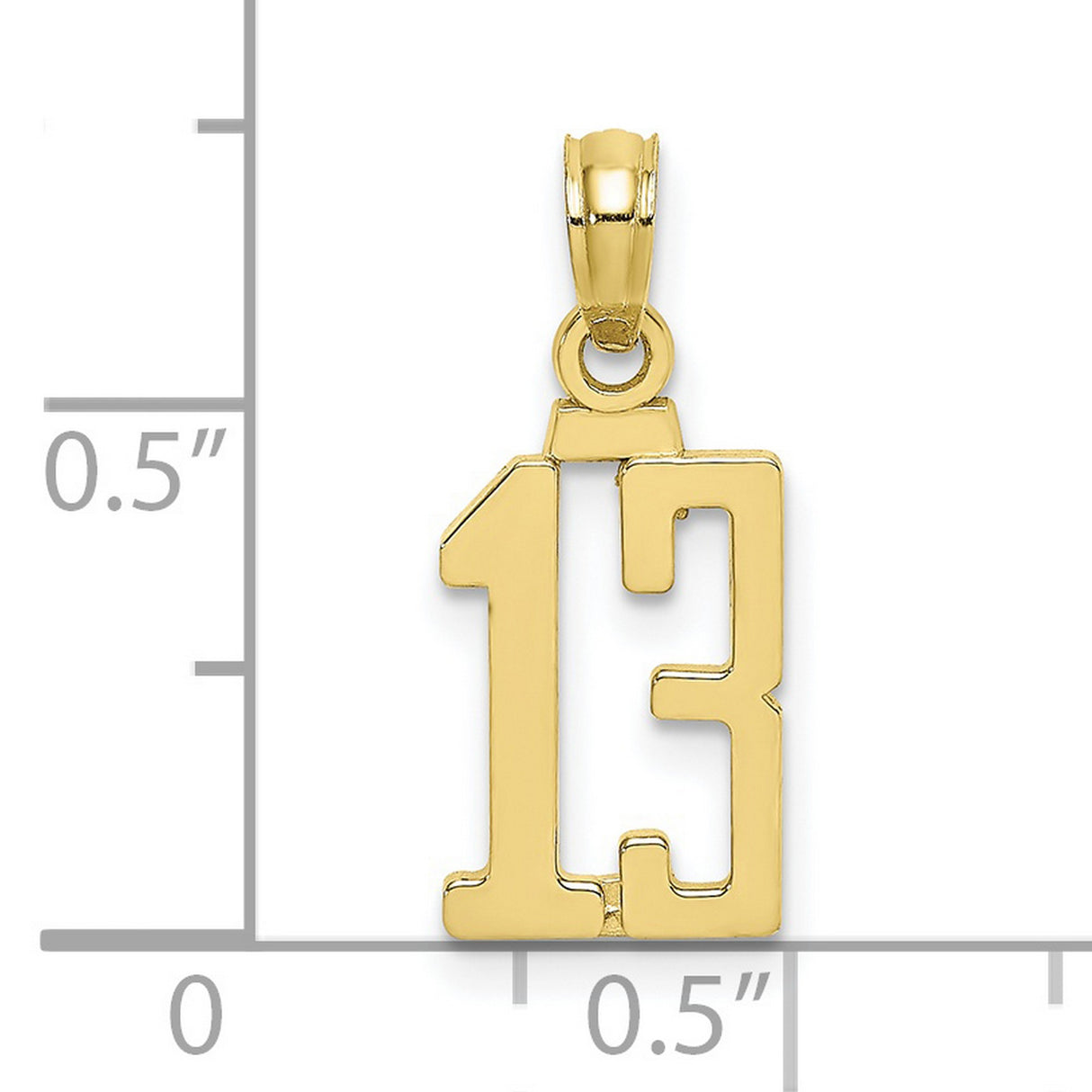 10k Yellow Gold Number 13 Pendant, Bold Block Numerals, Urban Hip Hop Style Charm