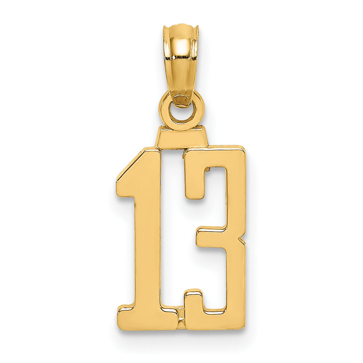 10k Yellow Gold Number 13 Pendant, Bold Block Numerals, Urban Hip Hop Style Charm