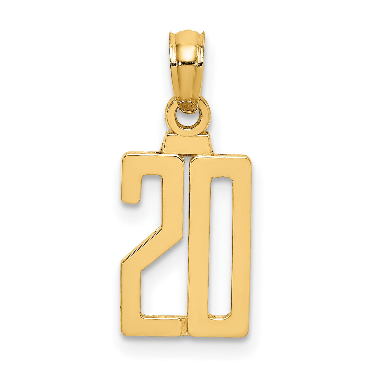 10k Yellow Gold Number 20 Pendant, Modern Font, Polished Finish, Unisex Charm
